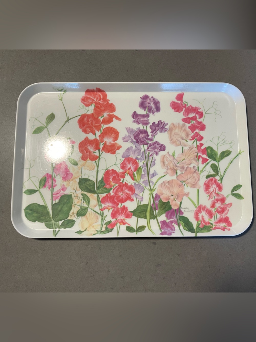 Vintage Mebel Italy melamine serving tray 18”x12” floral on white EUC